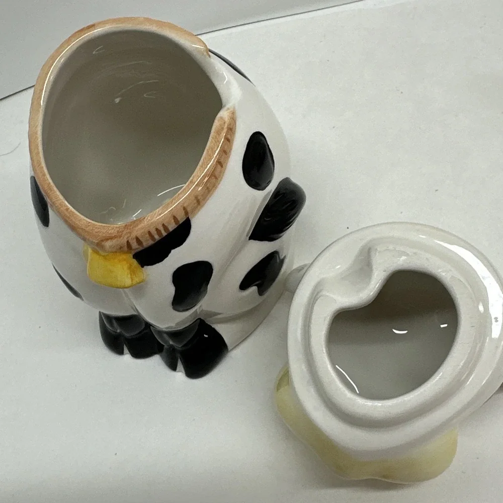 Houston Harvest Ceramic Cow Lidded Sugar Bowl and Creamer Milk Set Holstein